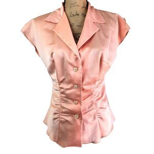 Teatro Dei Sogni by Beppe Bondi Apricot Satin Botton-Front Closure Blouse Sz 8